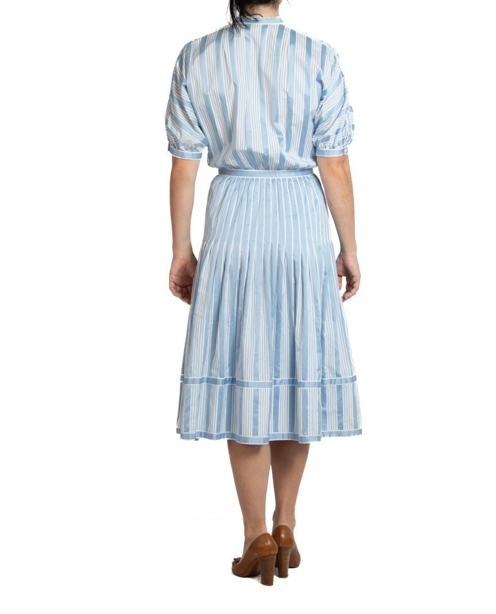 1990S Adele Simpson Blue & White Cotton Dress For Sale 2
