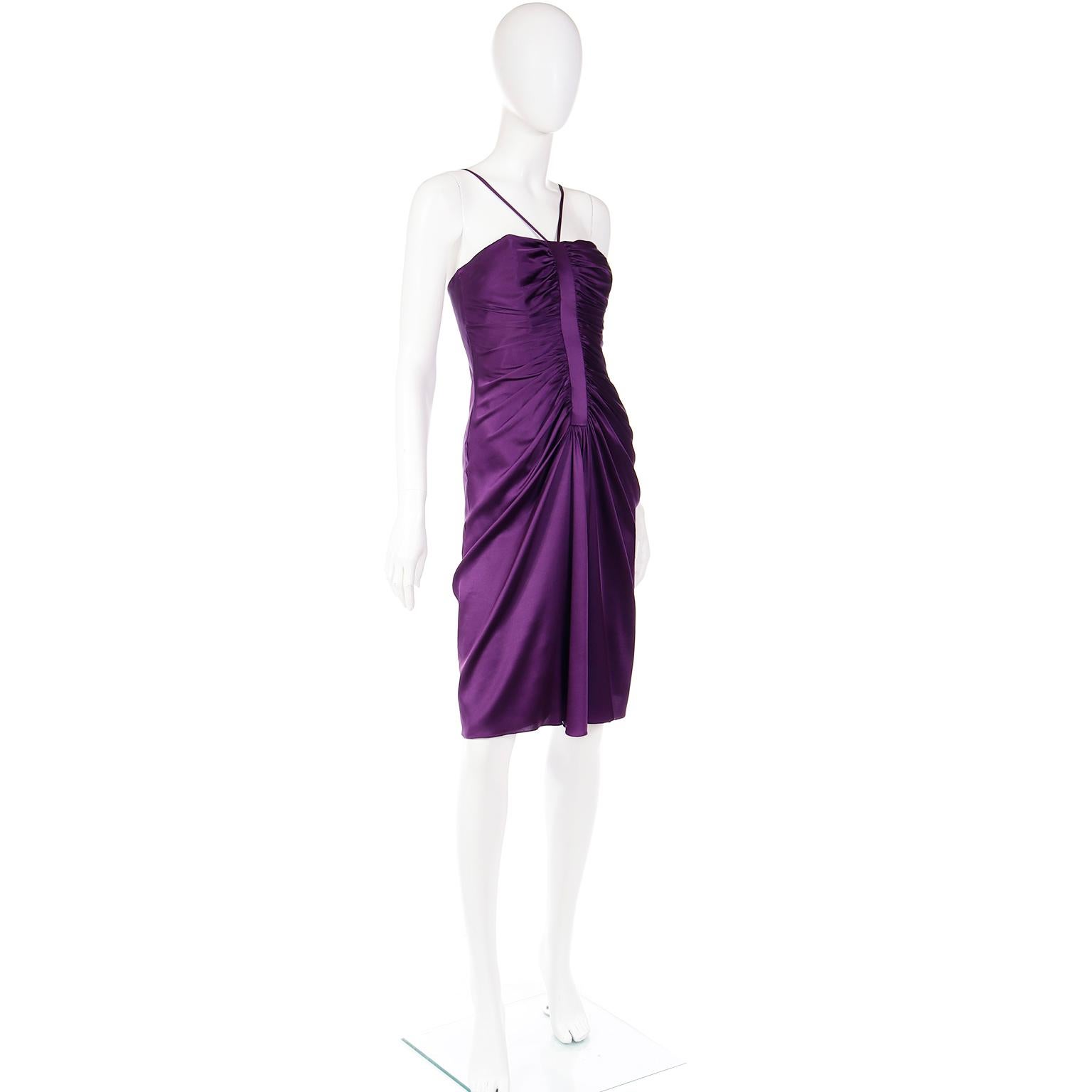 1990s Adolfo Dominguez Vintage Purple Silk Charmeuse Evening Dress In Excellent Condition For Sale In Portland, OR