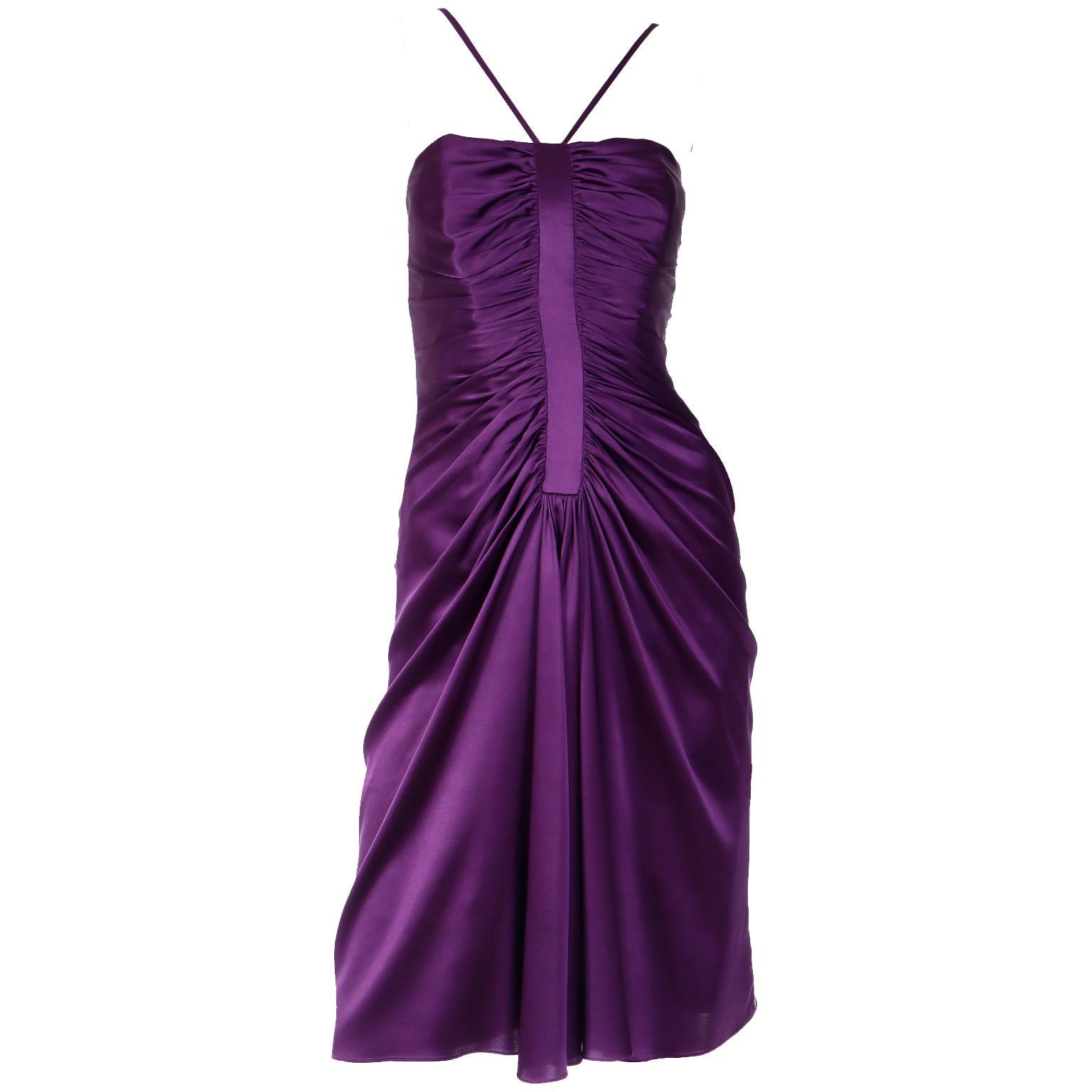 1990s Adolfo Dominguez Vintage Purple Silk Charmeuse Evening Dress For Sale 2