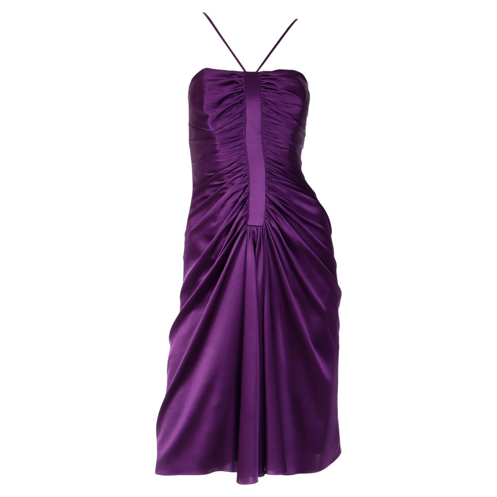1990s Adolfo Dominguez Vintage Purple Silk Charmeuse Evening Dress For Sale