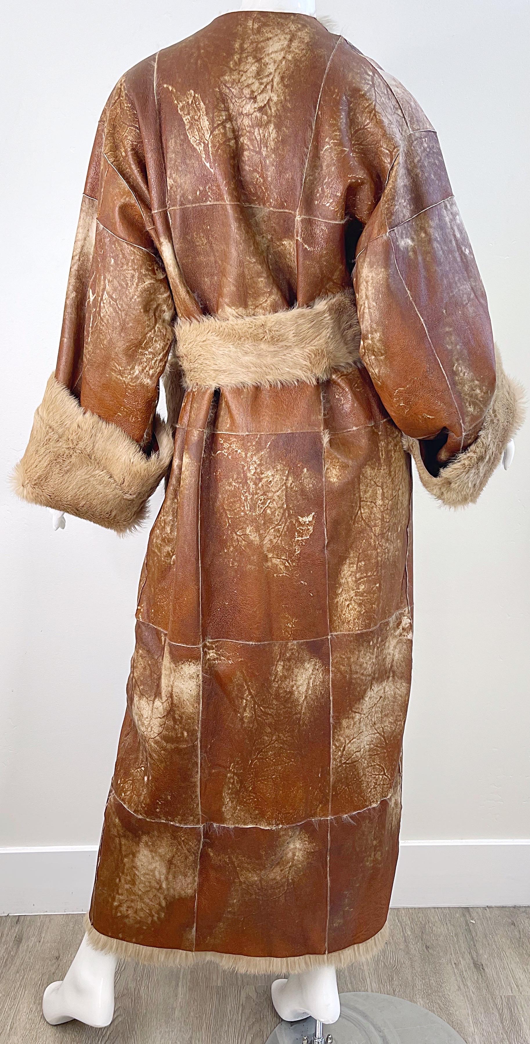 1990s Adrienne Landau Distressed Leather Fur Vintage 90s Trench Jacket Coat For Sale 8