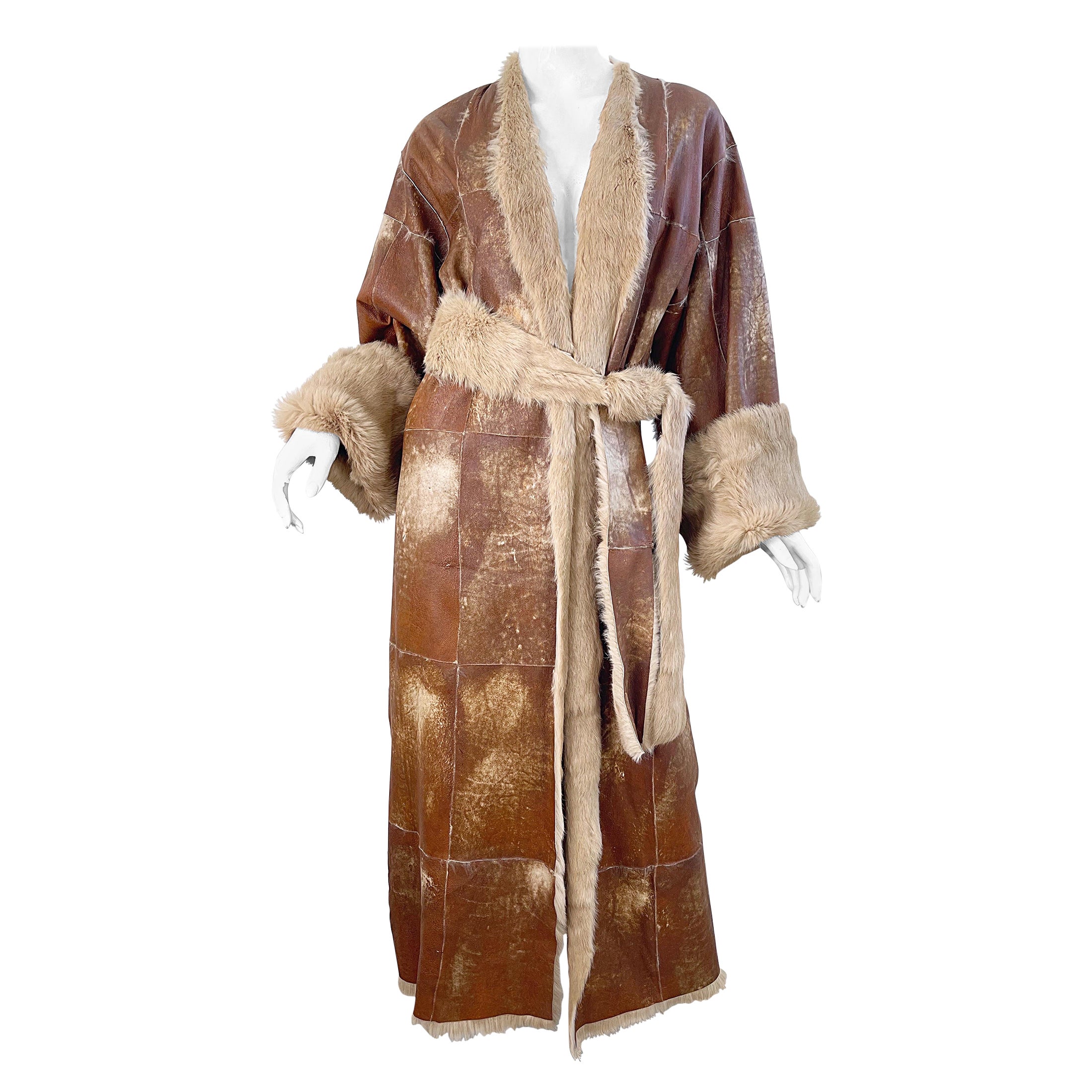 1990er Adrienne Landau Distressed Vintage 90er Jahre Trenchcoat aus Leder mit Pelz