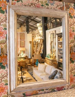 1990s Aged Wooden Mirror with Carved Frame in French Rustic Style