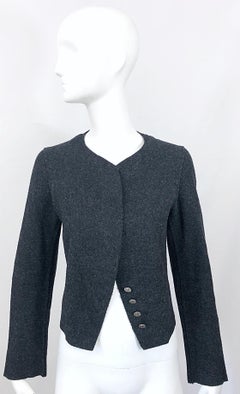 1990s Agnes B French Made Charcoal Gray Virgin Wool Sz 36 Vintage Cropped Jacket
