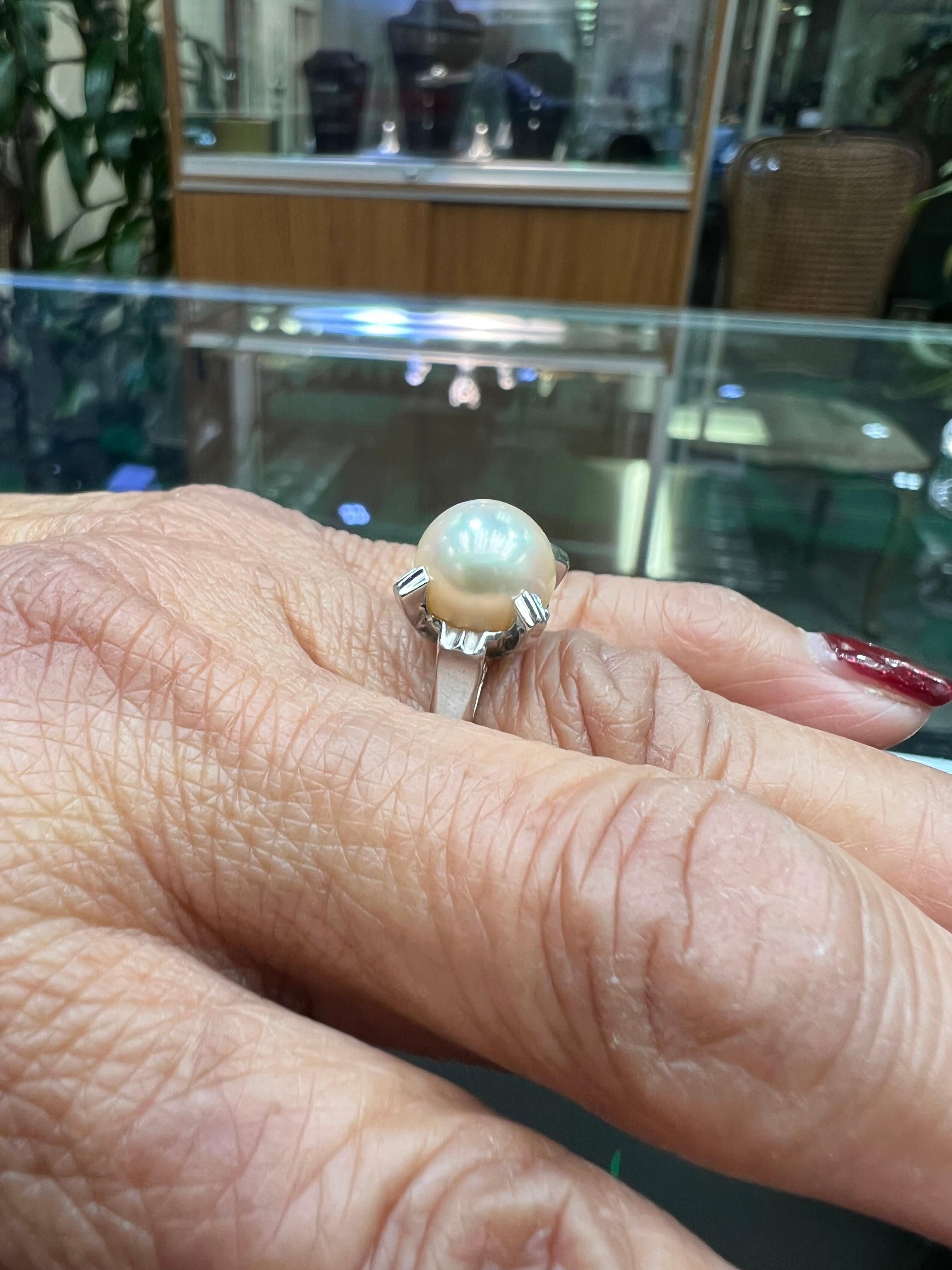 1990er Akoya Perle Solitär Platin Ring (Rundschliff) im Angebot