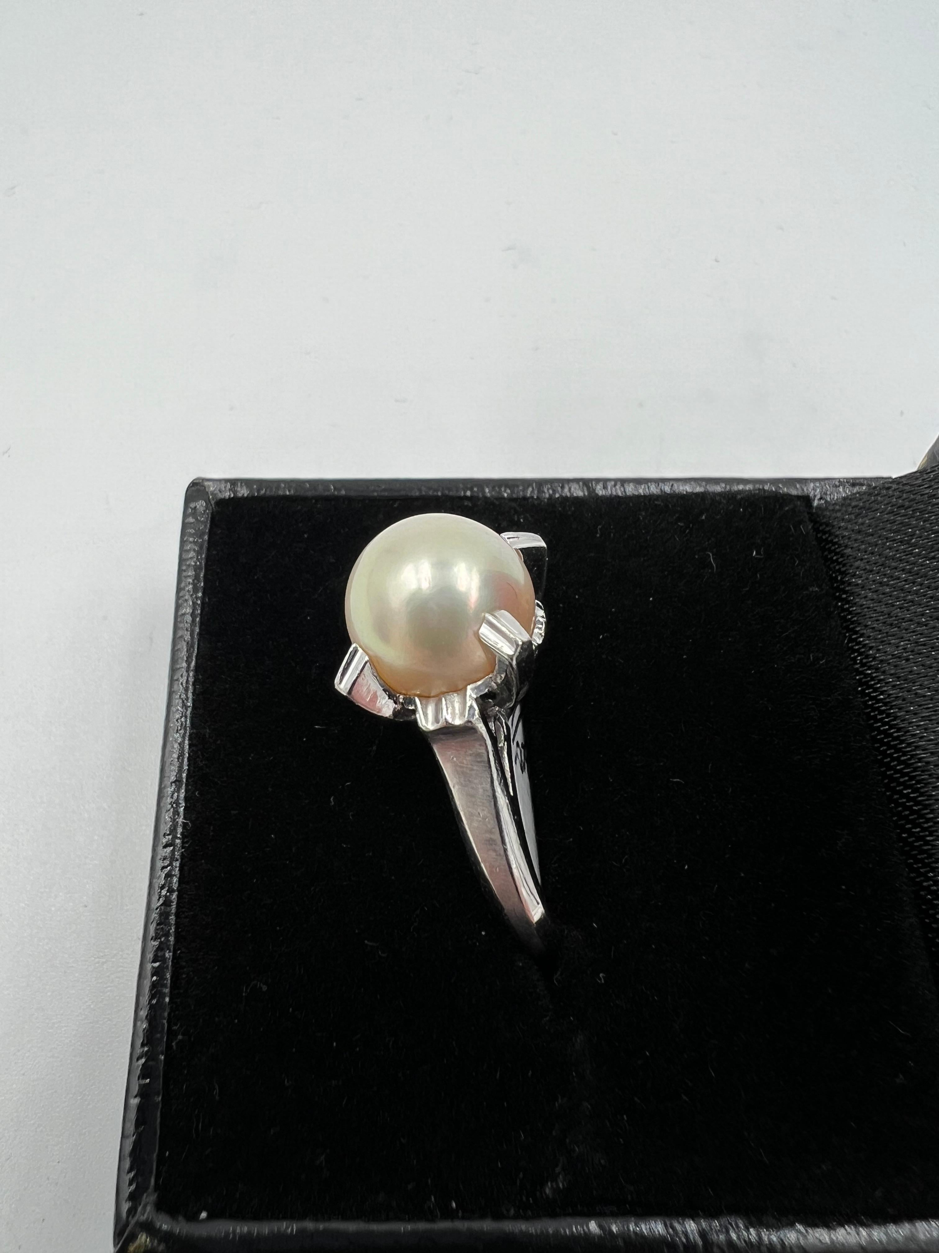 1990er Akoya Perle Solitär Platin Ring im Angebot 1
