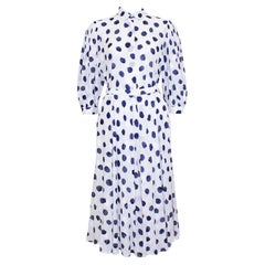 1990s Akris White and Blue Polka Dot & Embroidered Leaf Cotton Ensemble