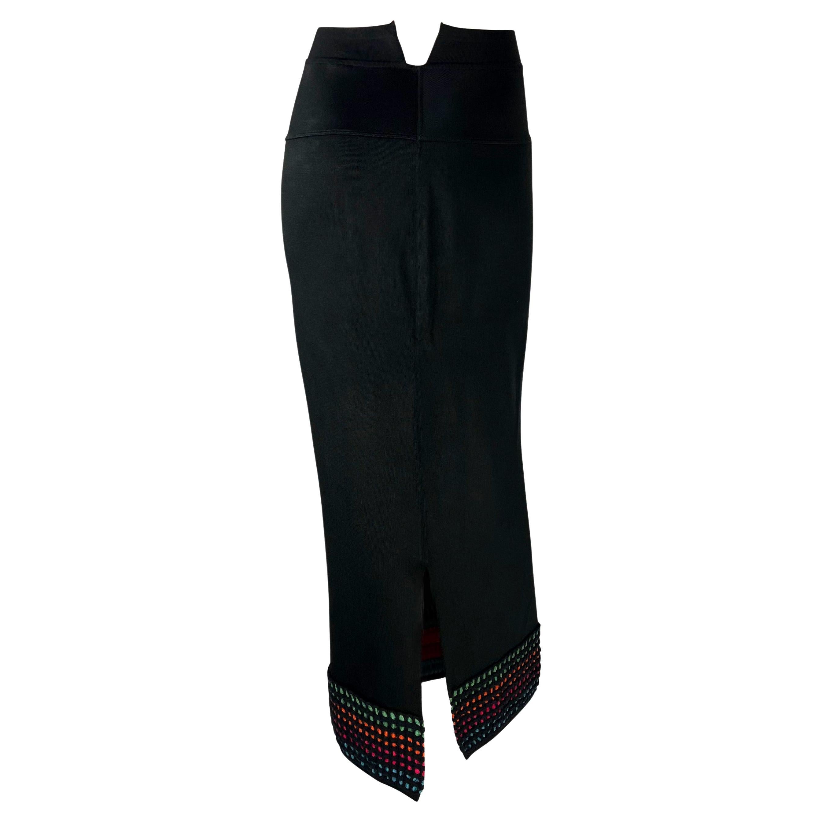 1990s Alaïa Black Rainbow Stripe Knit Maxi Skirt In Good Condition For Sale In West Hollywood, CA