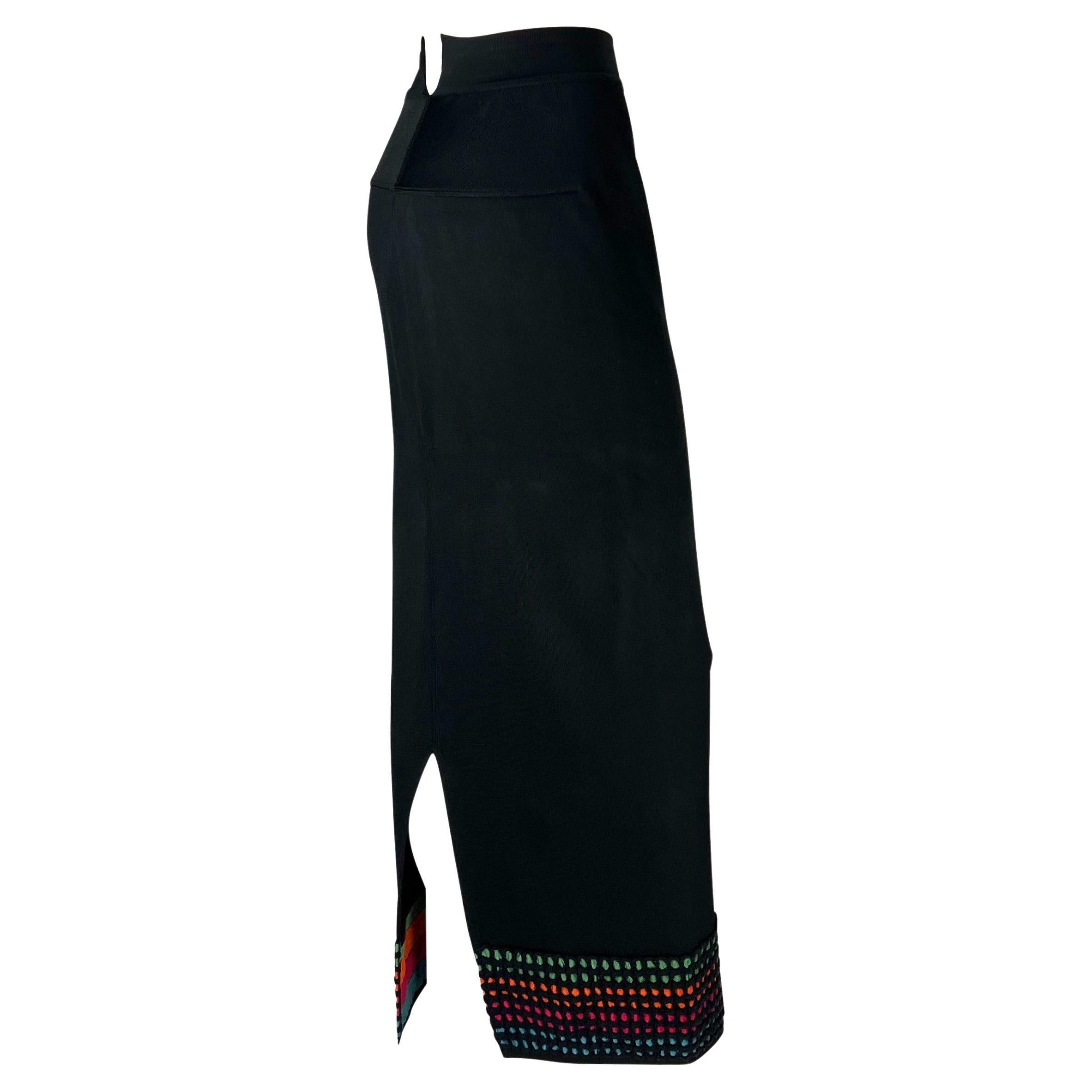 Women's 1990s Alaïa Black Rainbow Stripe Knit Maxi Skirt For Sale