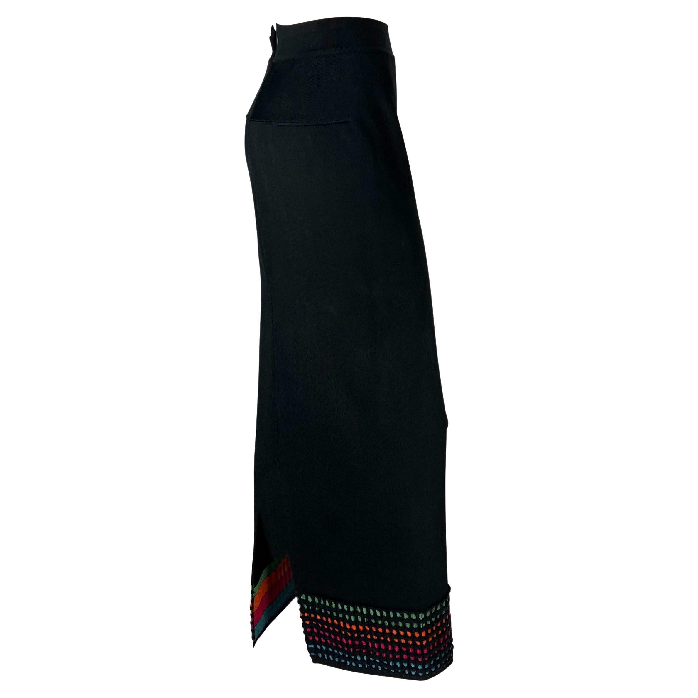 1990s Alaïa Black Rainbow Stripe Knit Maxi Skirt For Sale 1