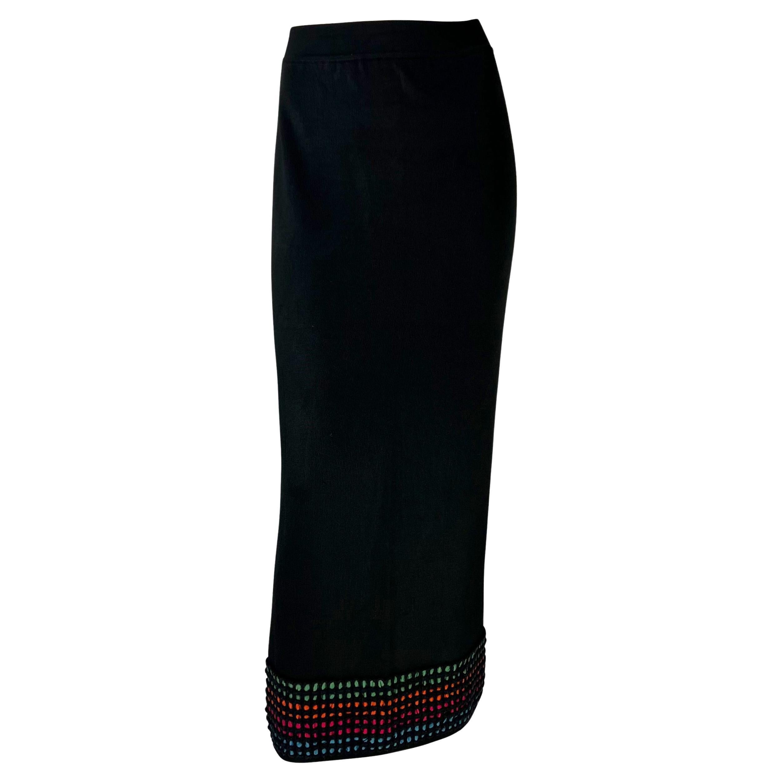 1990s Alaïa Black Rainbow Stripe Knit Maxi Skirt For Sale 4