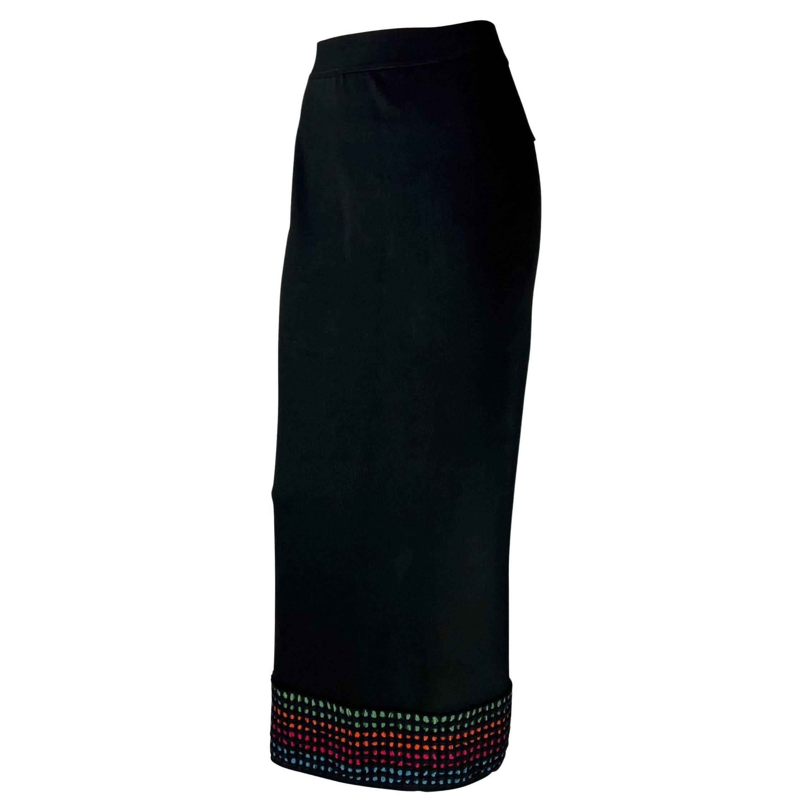 1990s Alaïa Black Rainbow Stripe Knit Maxi Skirt For Sale