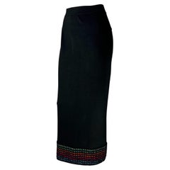 1990s Alaïa Black Rainbow Stripe Knit Maxi Skirt