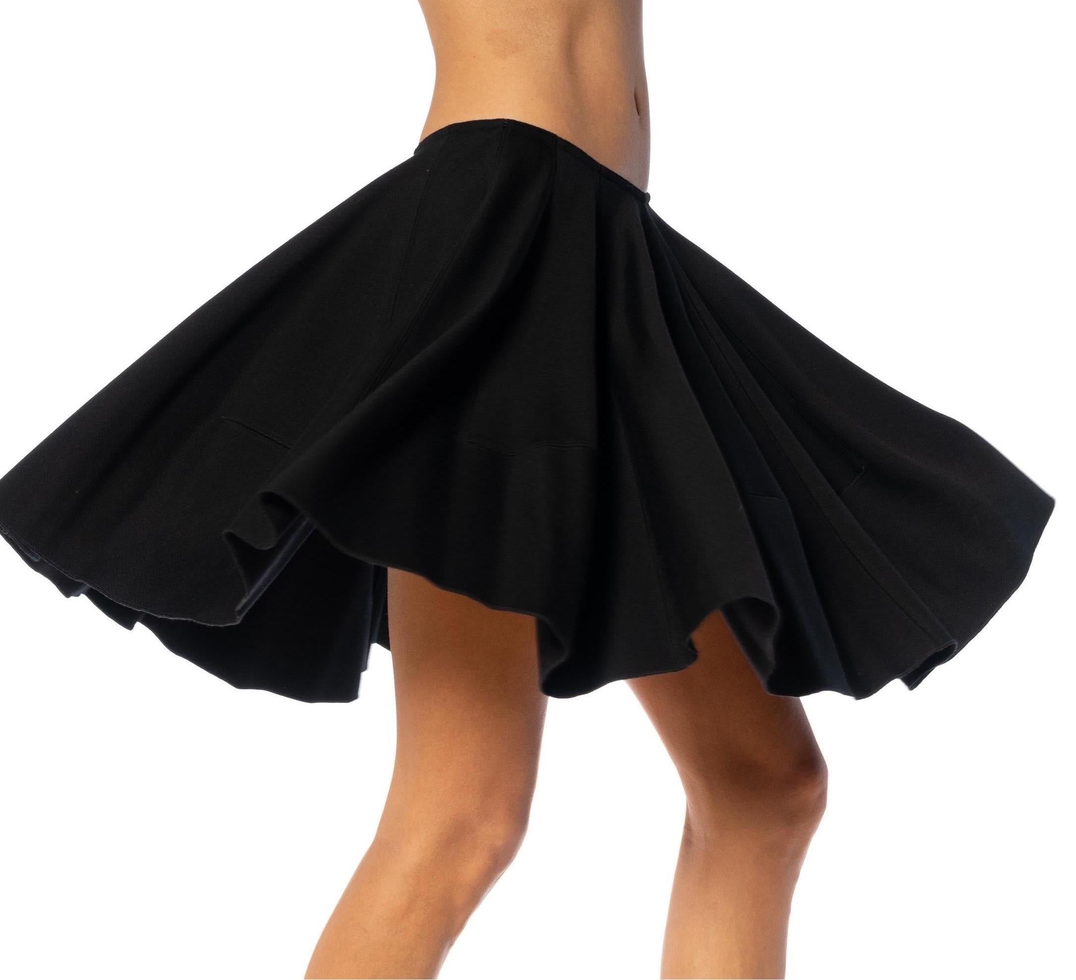 1990S ALAIA Black Wool Pleated Flared Skirt For Sale 3