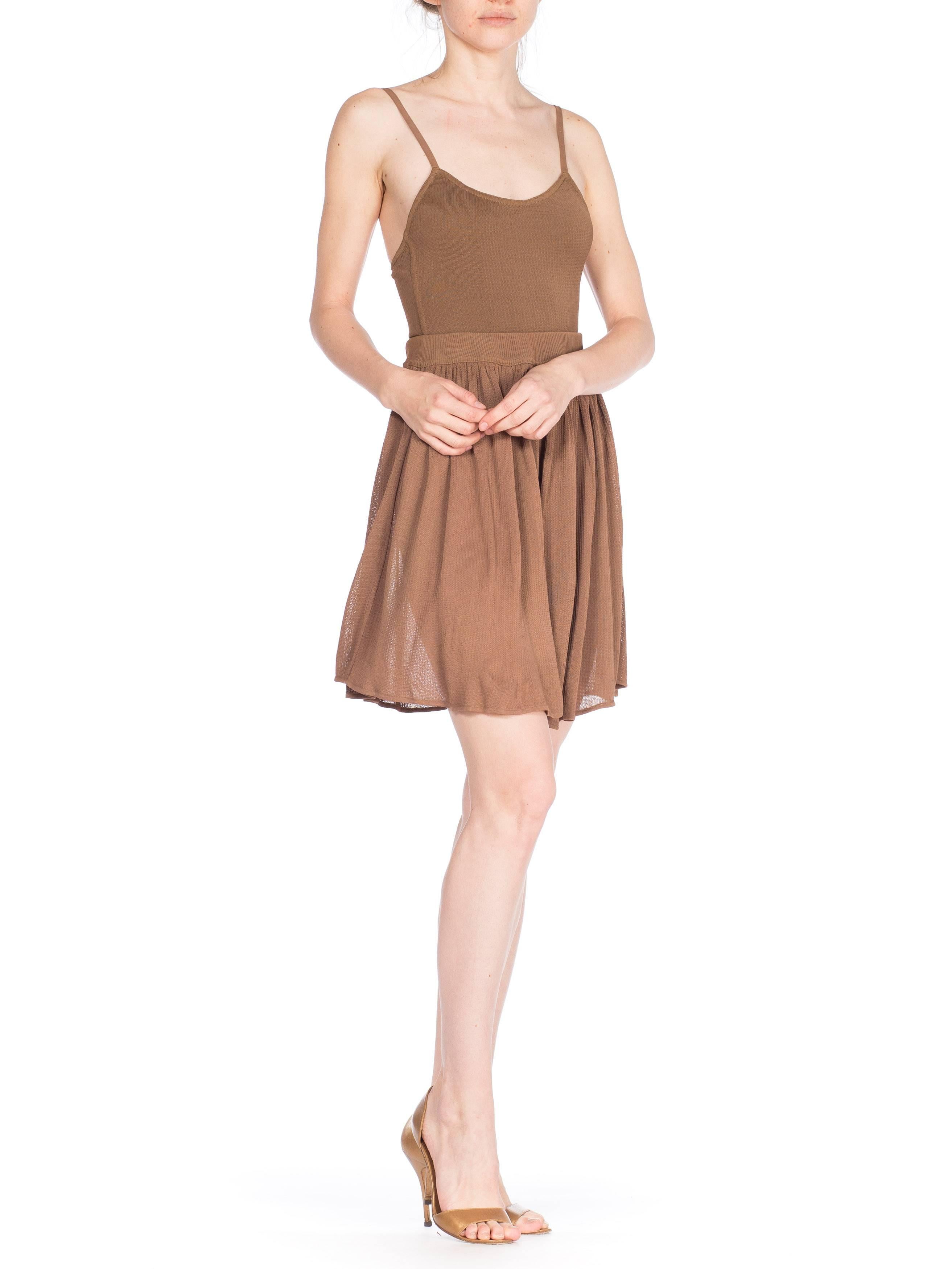 1990s Alaia Nude Slinky Knit Bodysuit & Skirt Shorts Set In Excellent Condition In New York, NY