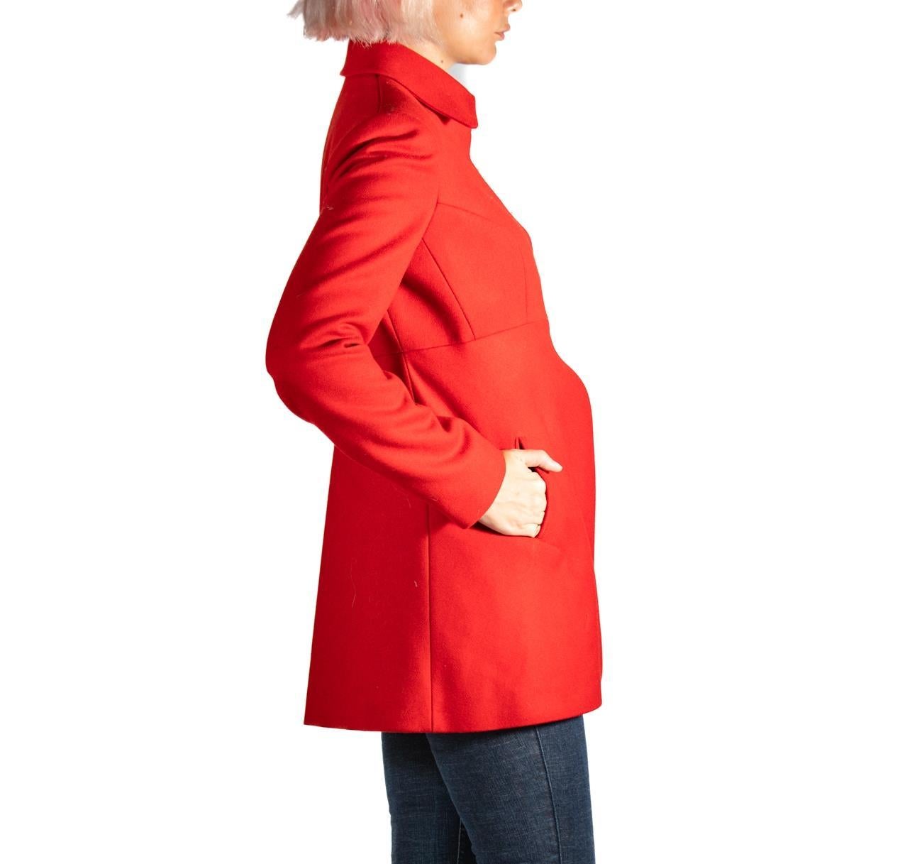1990S Alaia Red Wool Empire Waisted Coat In Excellent Condition For Sale In New York, NY