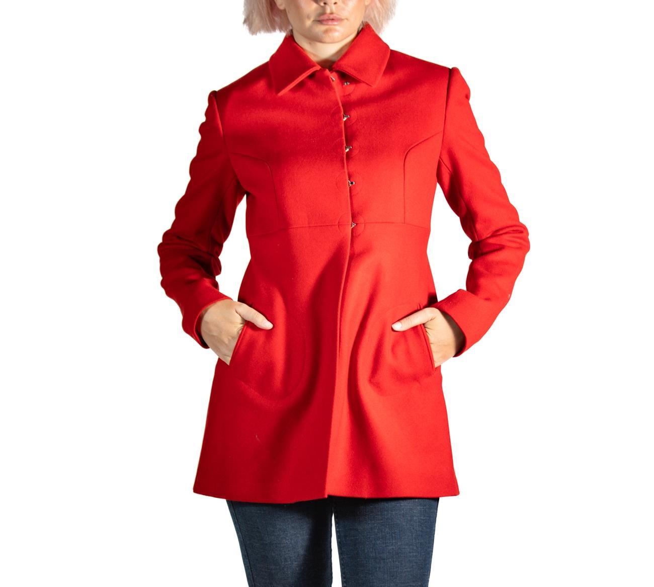 Women's 1990S Alaia Red Wool Empire Waisted Coat For Sale