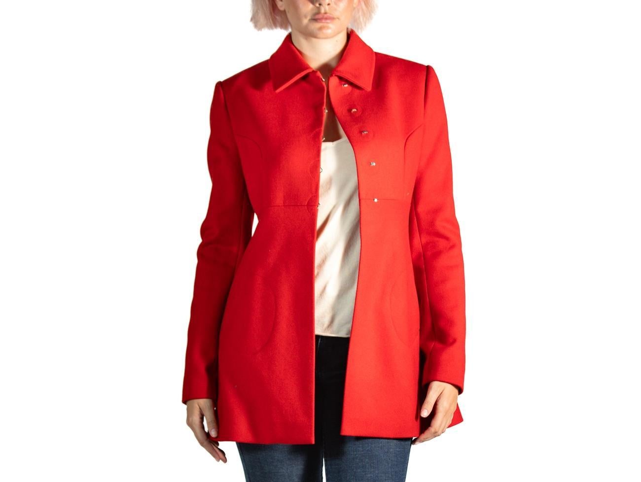 1990S Alaia Red Wool Empire Waisted Coat For Sale 2