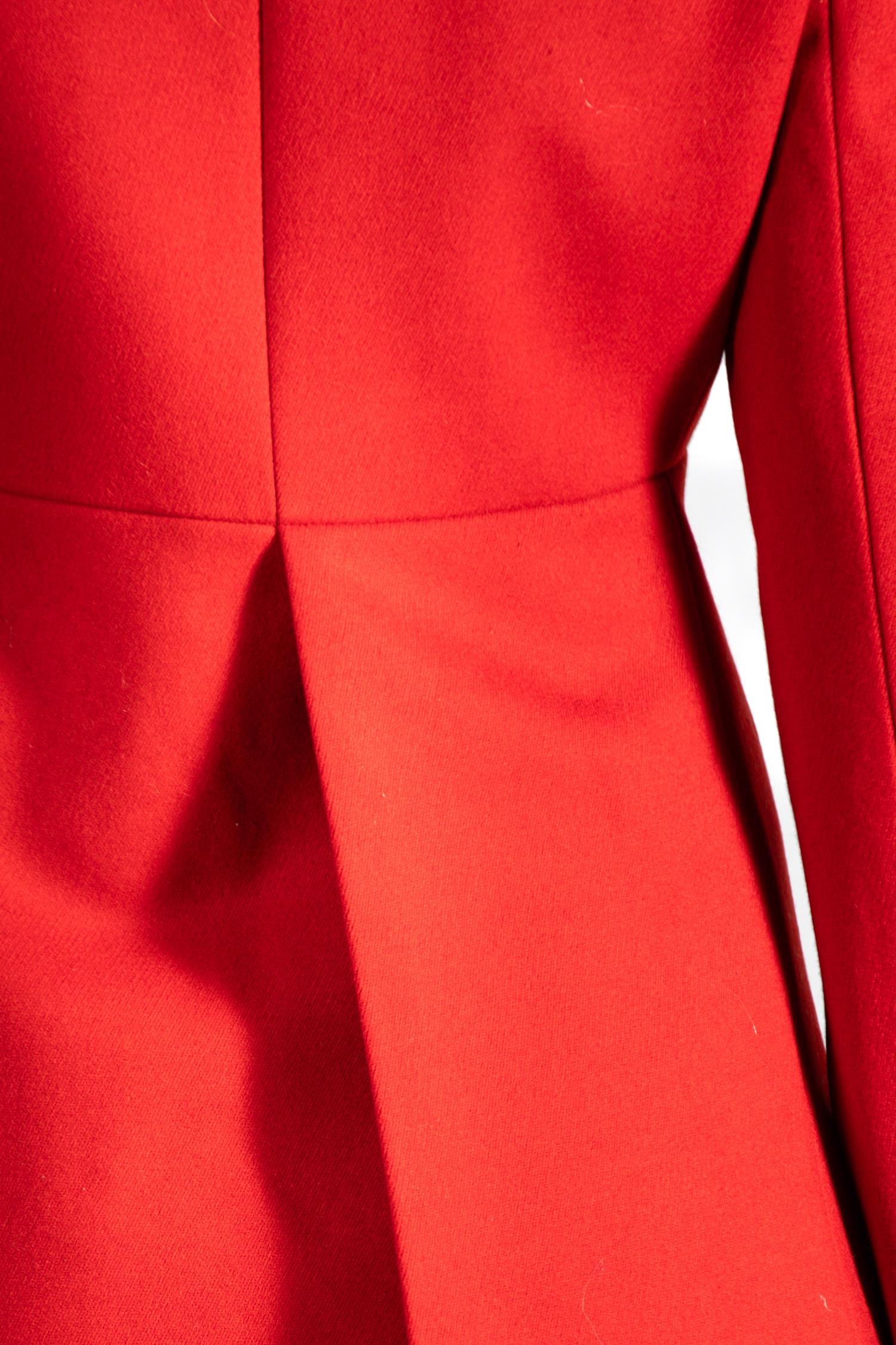 1990S Alaia Red Wool Empire Waisted Coat For Sale 3
