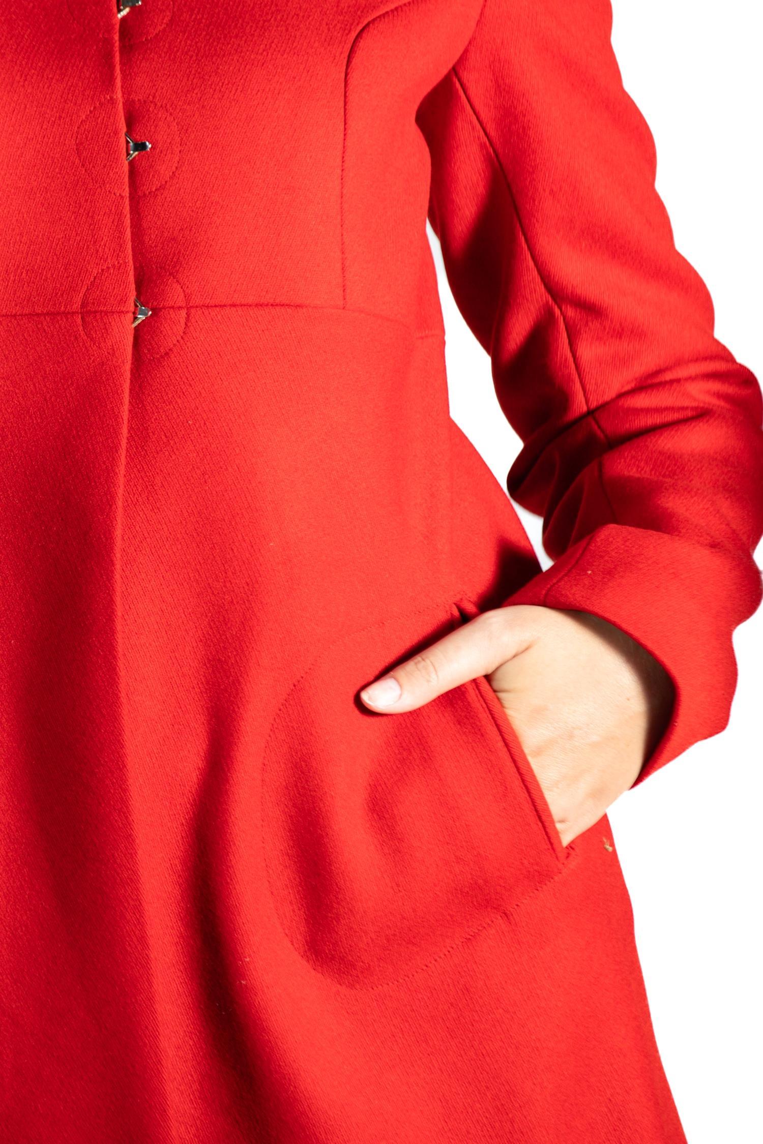 1990S Alaia Red Wool Empire Waisted Coat For Sale 5