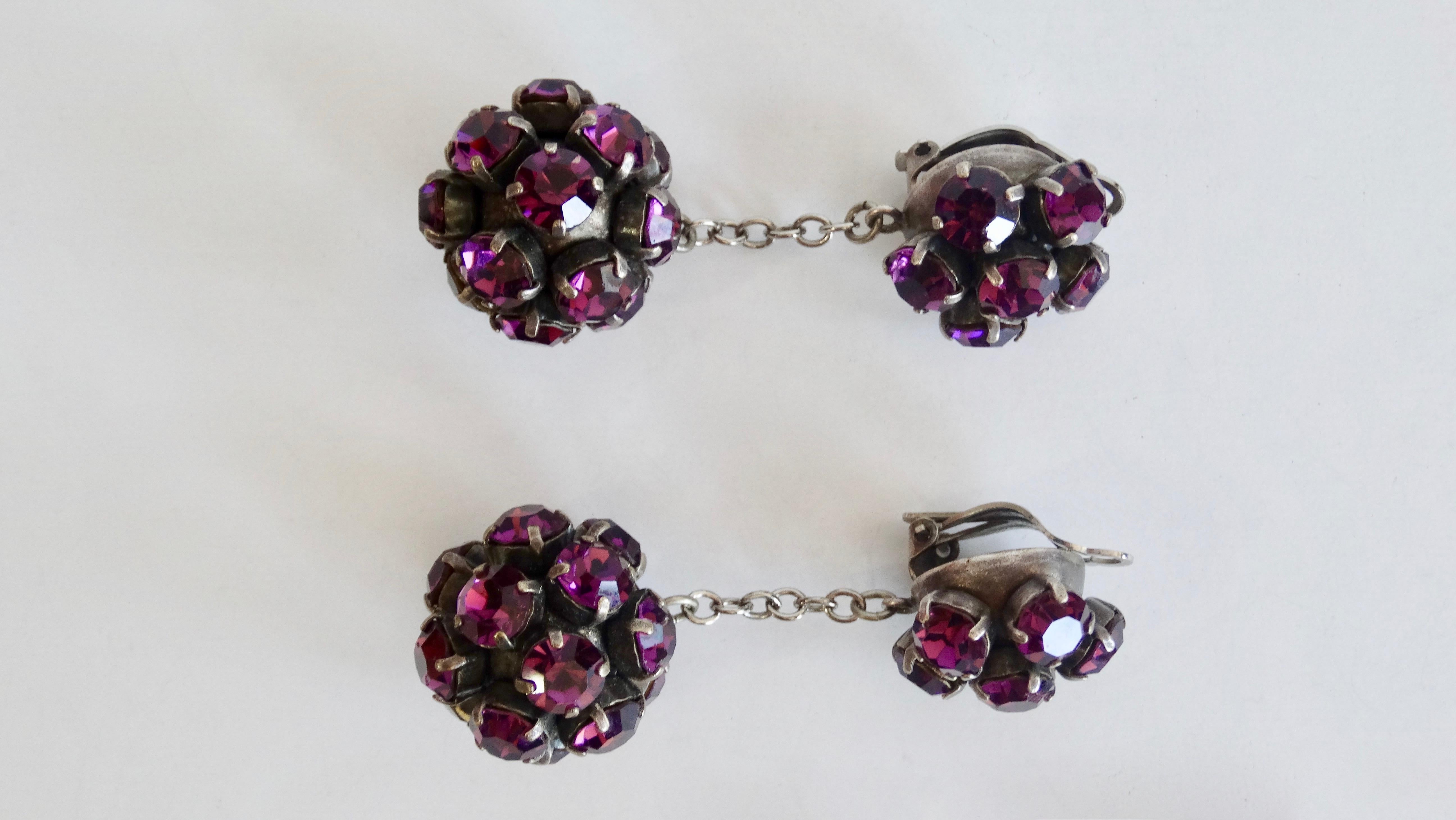 Alan Anderson 1990s Purple Rhinestone Ball Drop Earrings In Good Condition In Scottsdale, AZ