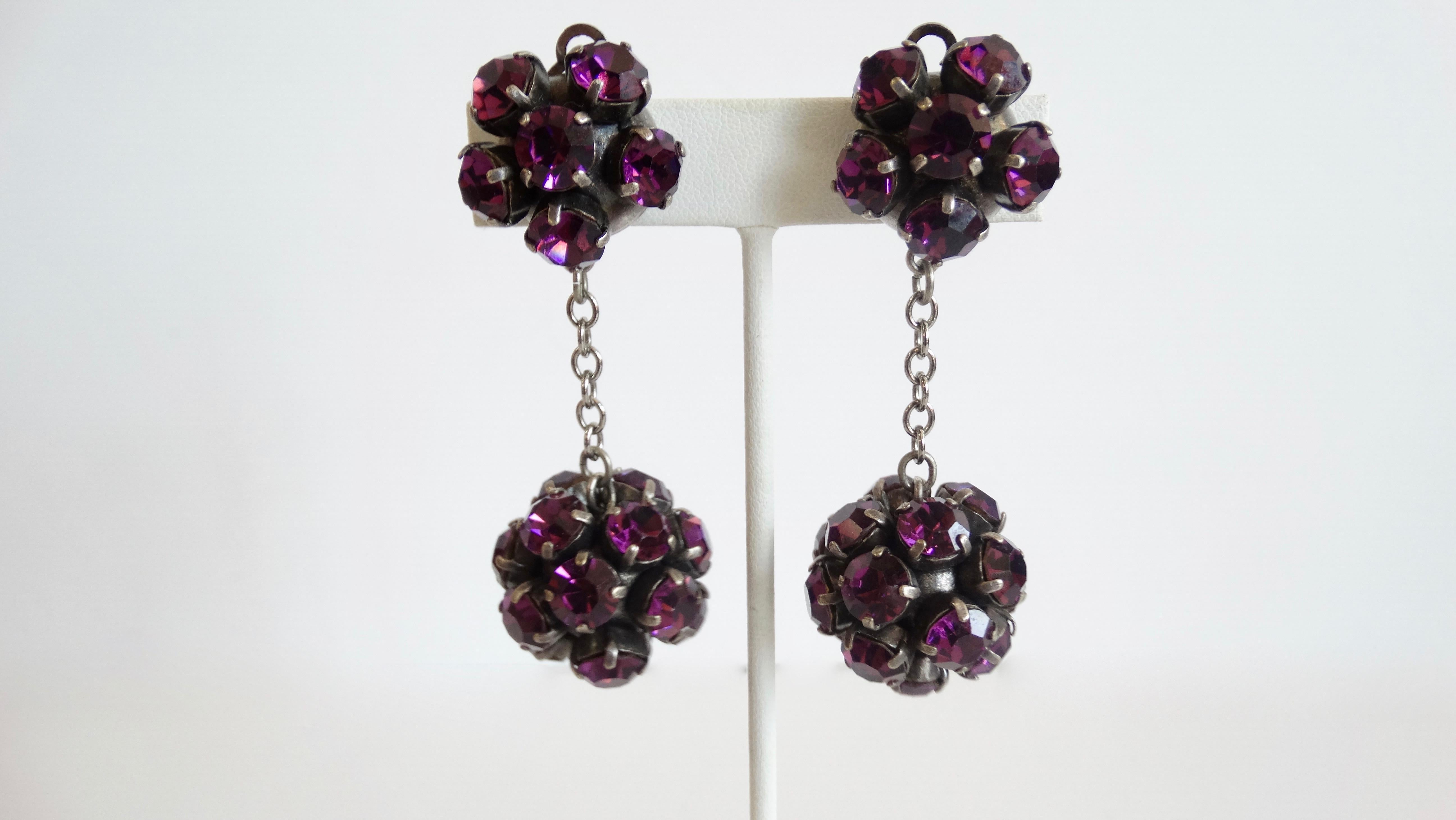 Women's or Men's Alan Anderson 1990s Purple Rhinestone Ball Drop Earrings 