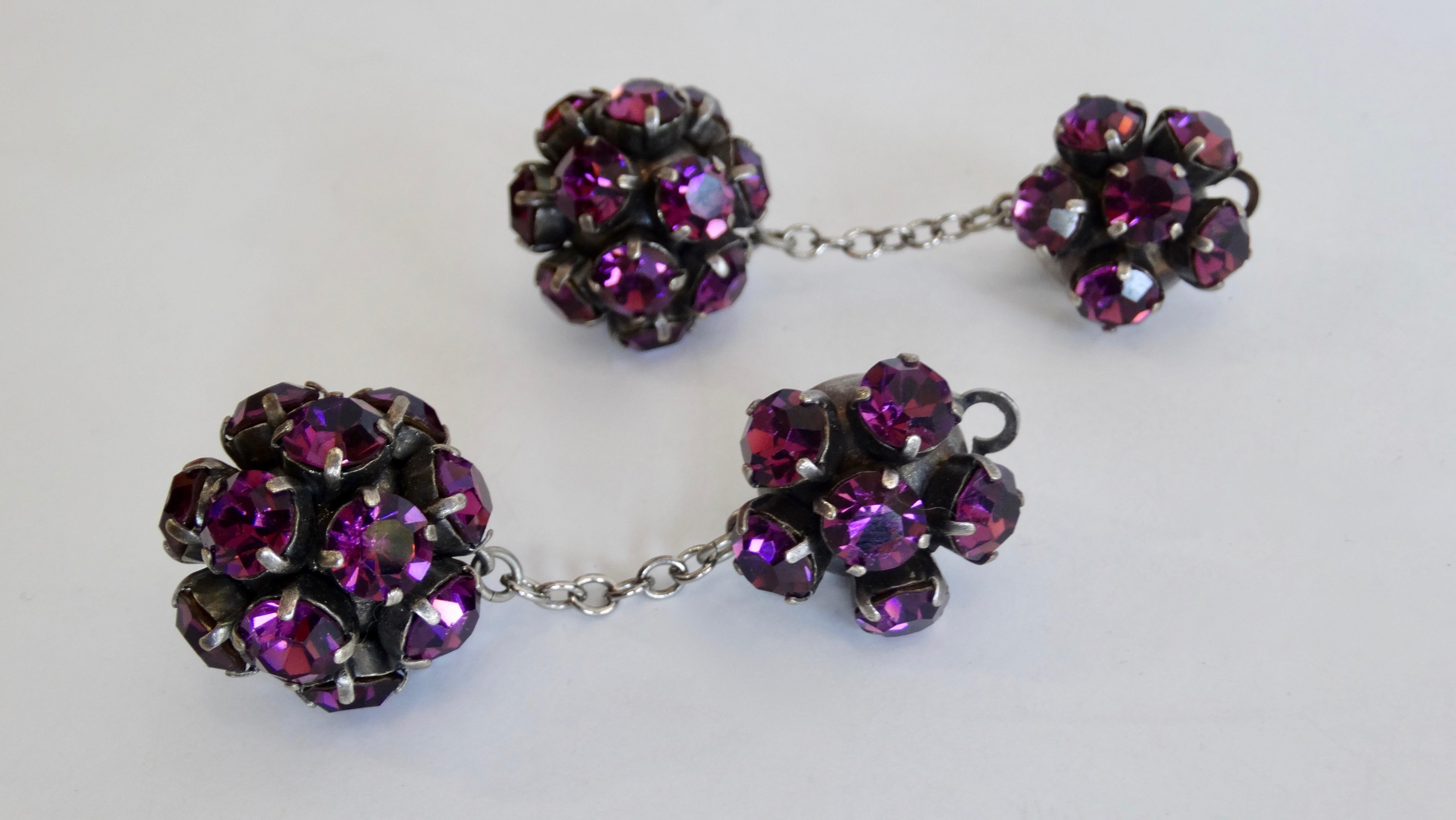 Alan Anderson 1990s Purple Rhinestone Ball Drop Earrings 2