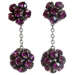 Alan Anderson 1990s Purple Rhinestone Ball Drop Earrings