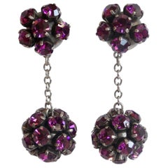 Alan Anderson 1990s Purple Rhinestone Ball Drop Earrings 