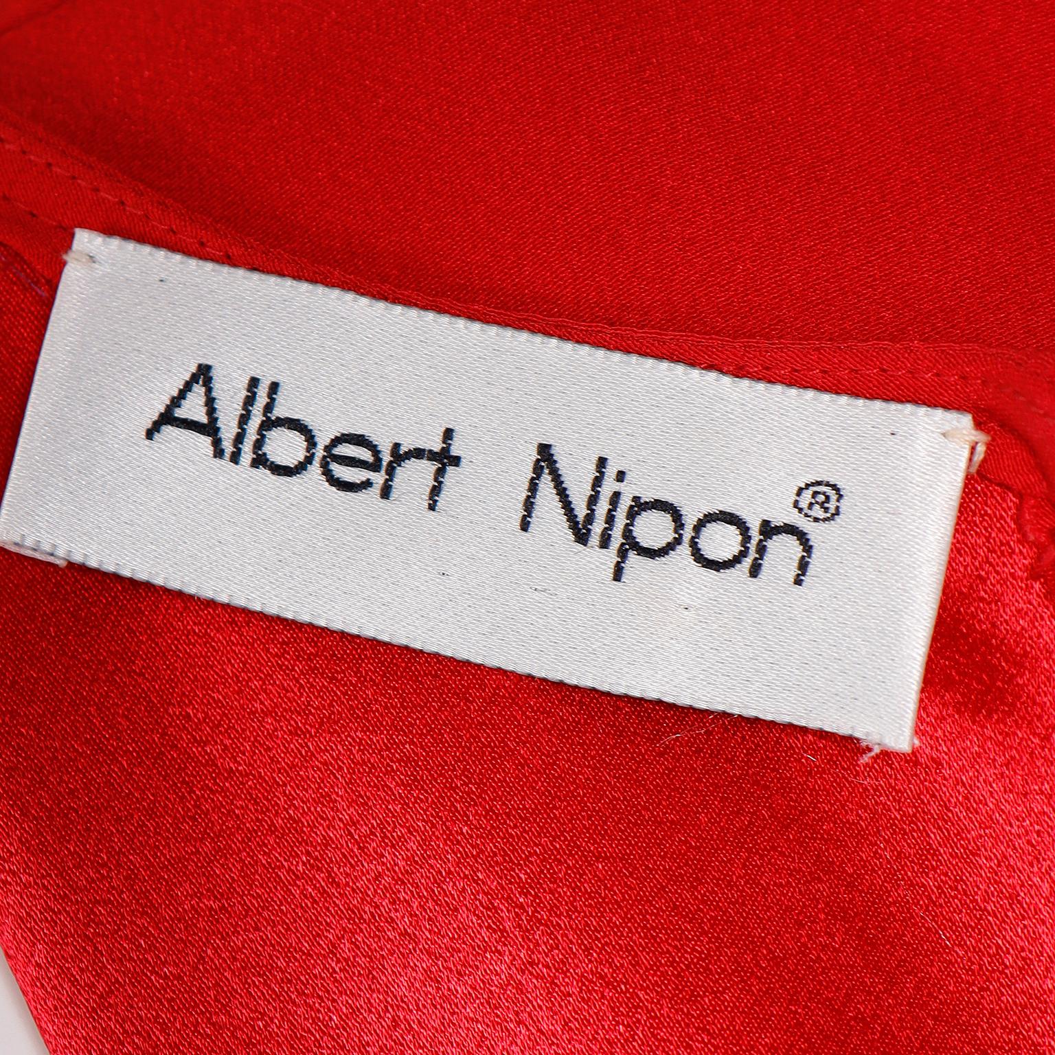 1990s Albert Nipon Red Satin & Matte Crepe Dress With Open Slit Back For Sale 8