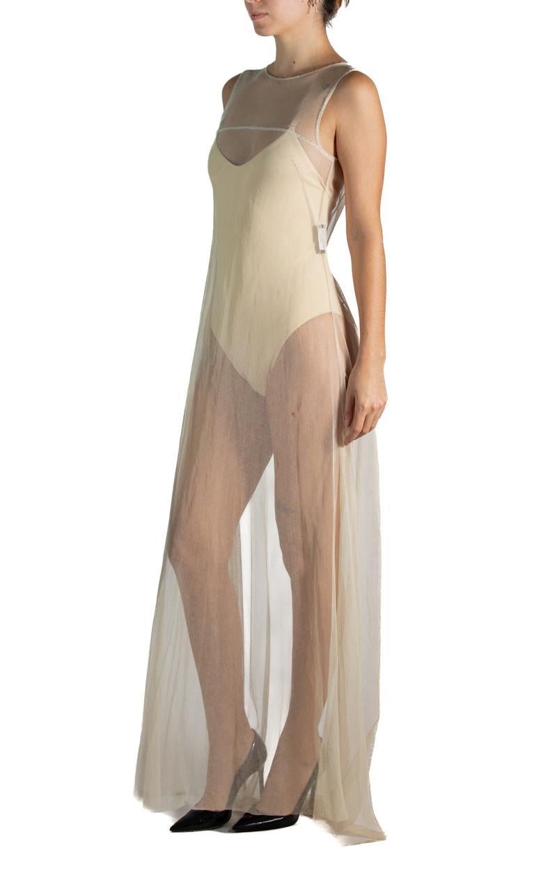 Marrone 1990S Alberta Ferretti  Abito in rete di cotone con perline in bianco sporco in vendita