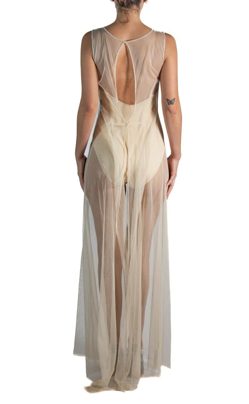 Donna 1990S Alberta Ferretti  Abito in rete di cotone con perline in bianco sporco in vendita