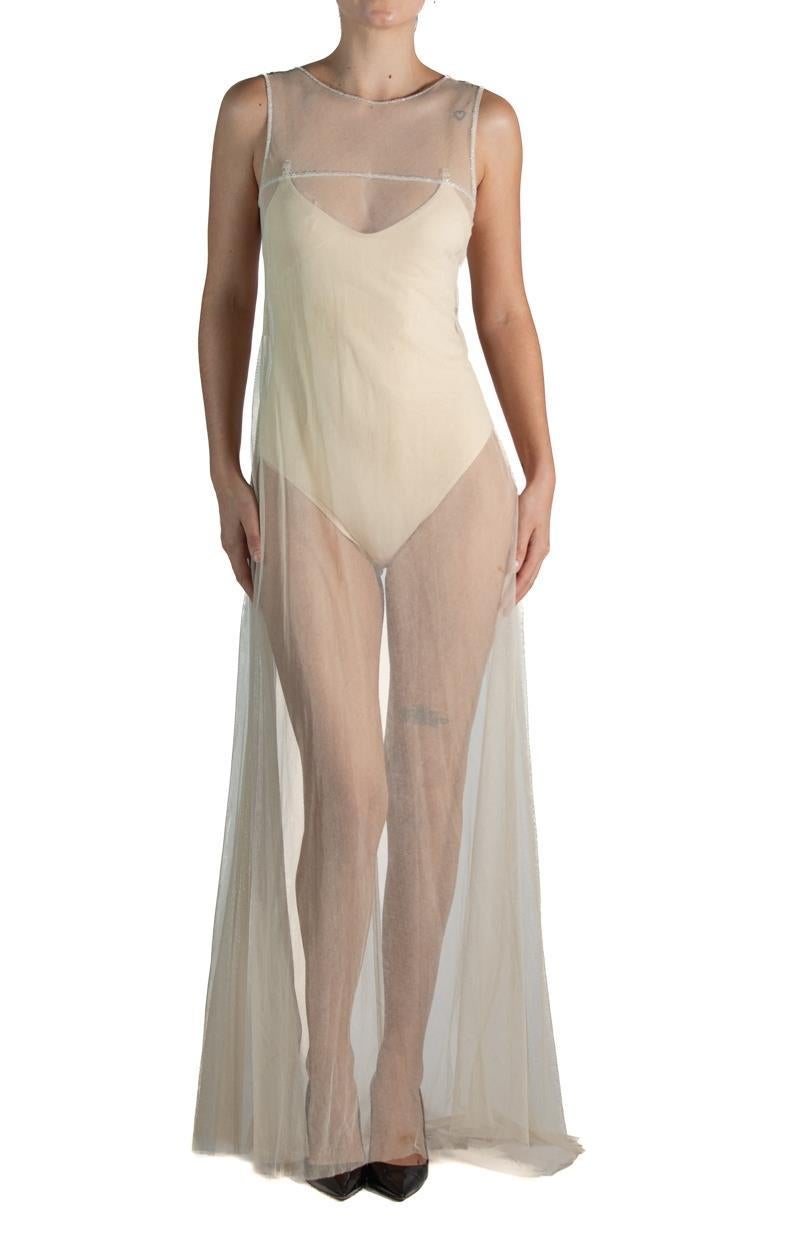 1990S Alberta Ferretti  Abito in rete di cotone con perline in bianco sporco in vendita 3