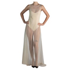 1990S Alberta Ferretti  Off White Beaded Cotton Net Sheer Dress