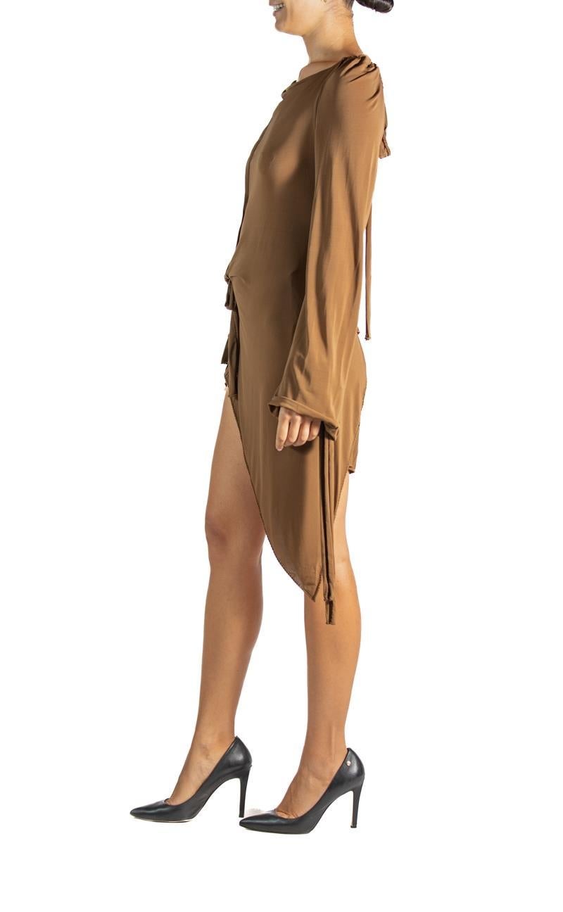 1990S Alberta Ferretti  Brown Poly/Rayon Tie Dress In Excellent Condition For Sale In New York, NY