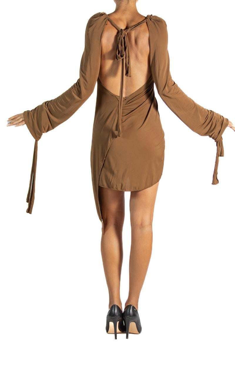 1990S Alberta Ferretti  Brown Poly/Rayon Tie Dress For Sale 1