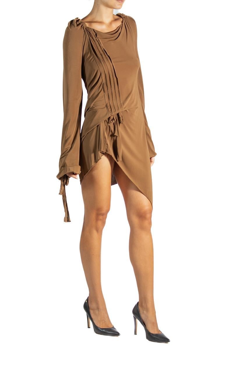 1990S Alberta Ferretti  Brown Poly/Rayon Tie Dress For Sale 2