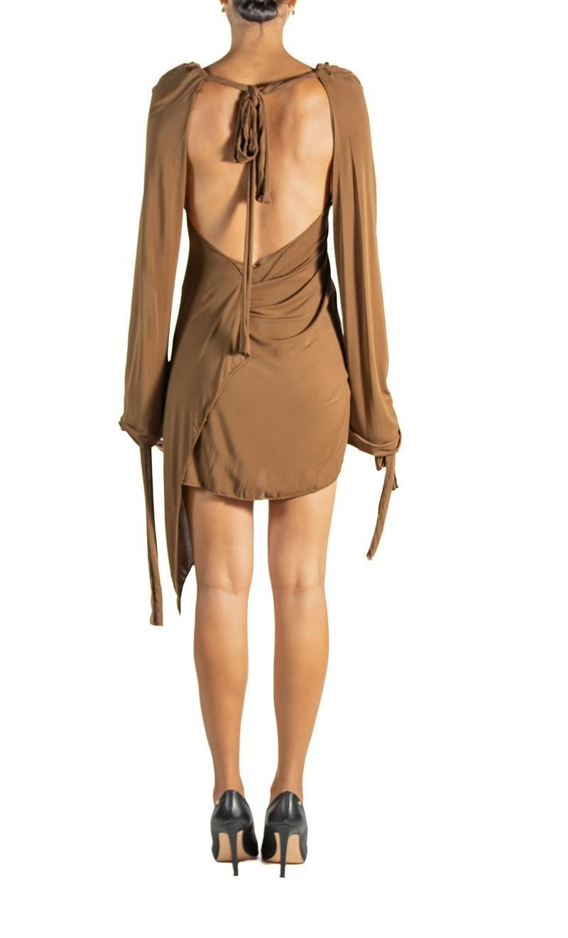 1990S Alberta Ferretti  Brown Poly/Rayon Tie Dress For Sale 3