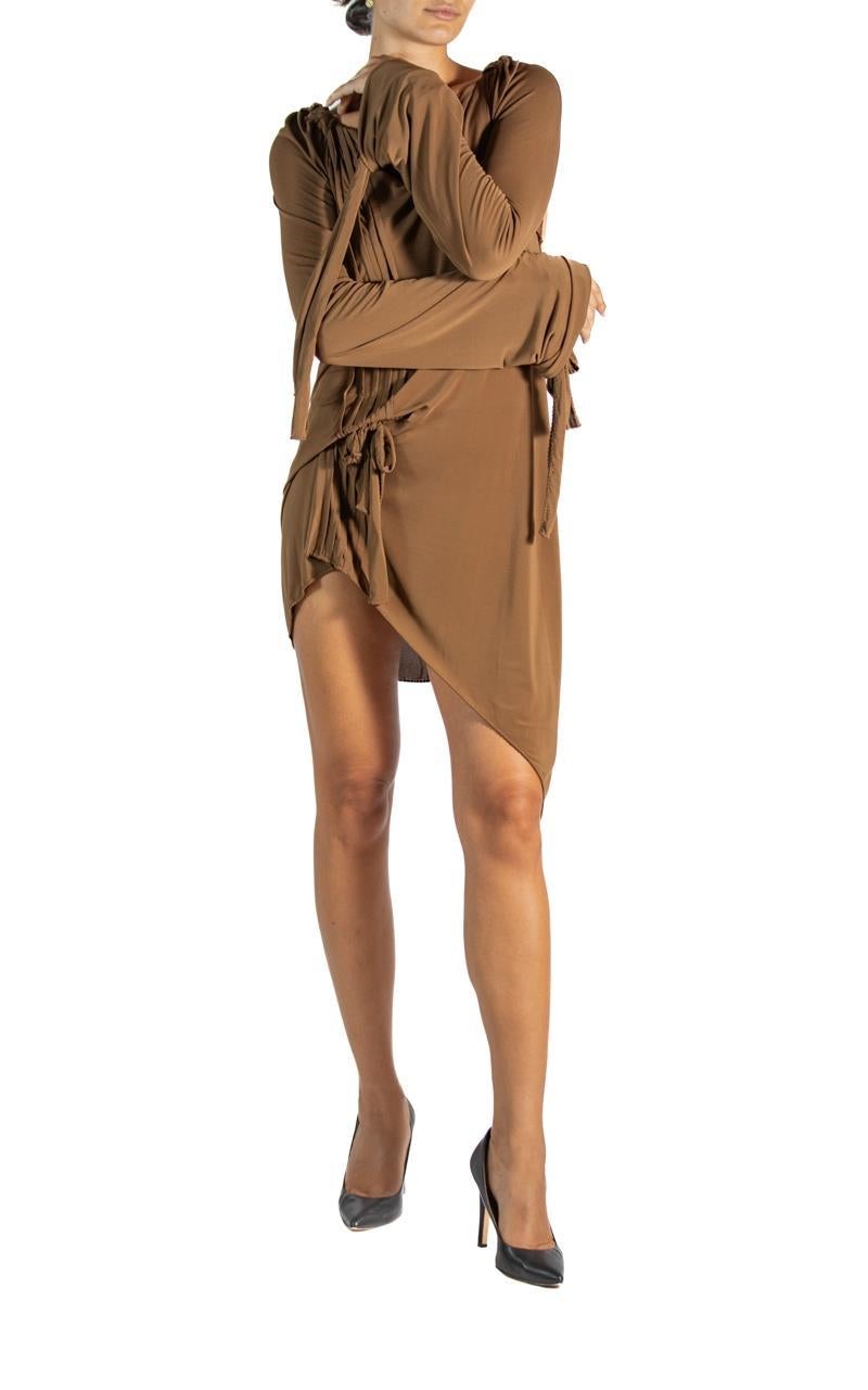 1990S Alberta Ferretti  Brown Poly/Rayon Tie Dress For Sale 5