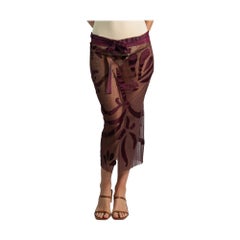 Vintage 1990S Alberta Ferretti Burgundy Silk Embroidered Skirt