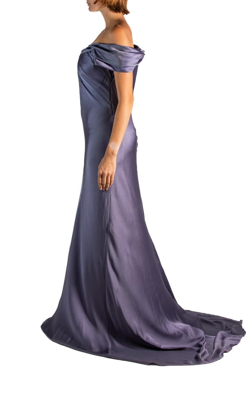 Gray 1990S Alberta Ferretti Dusty Purple Crepe Satin Gown For Sale