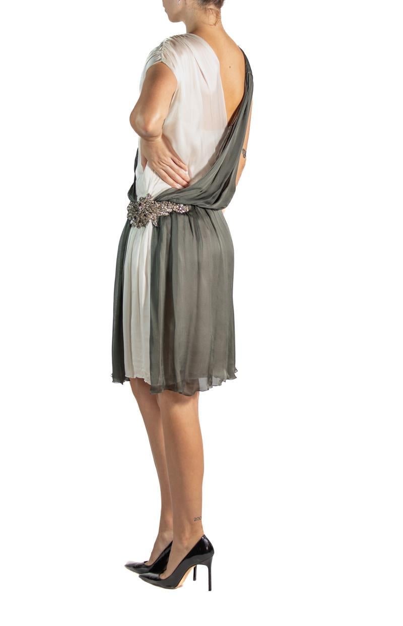 1990S Alberta Ferretti Grey & White Silk Mini Cocktail Dress For Sale 1