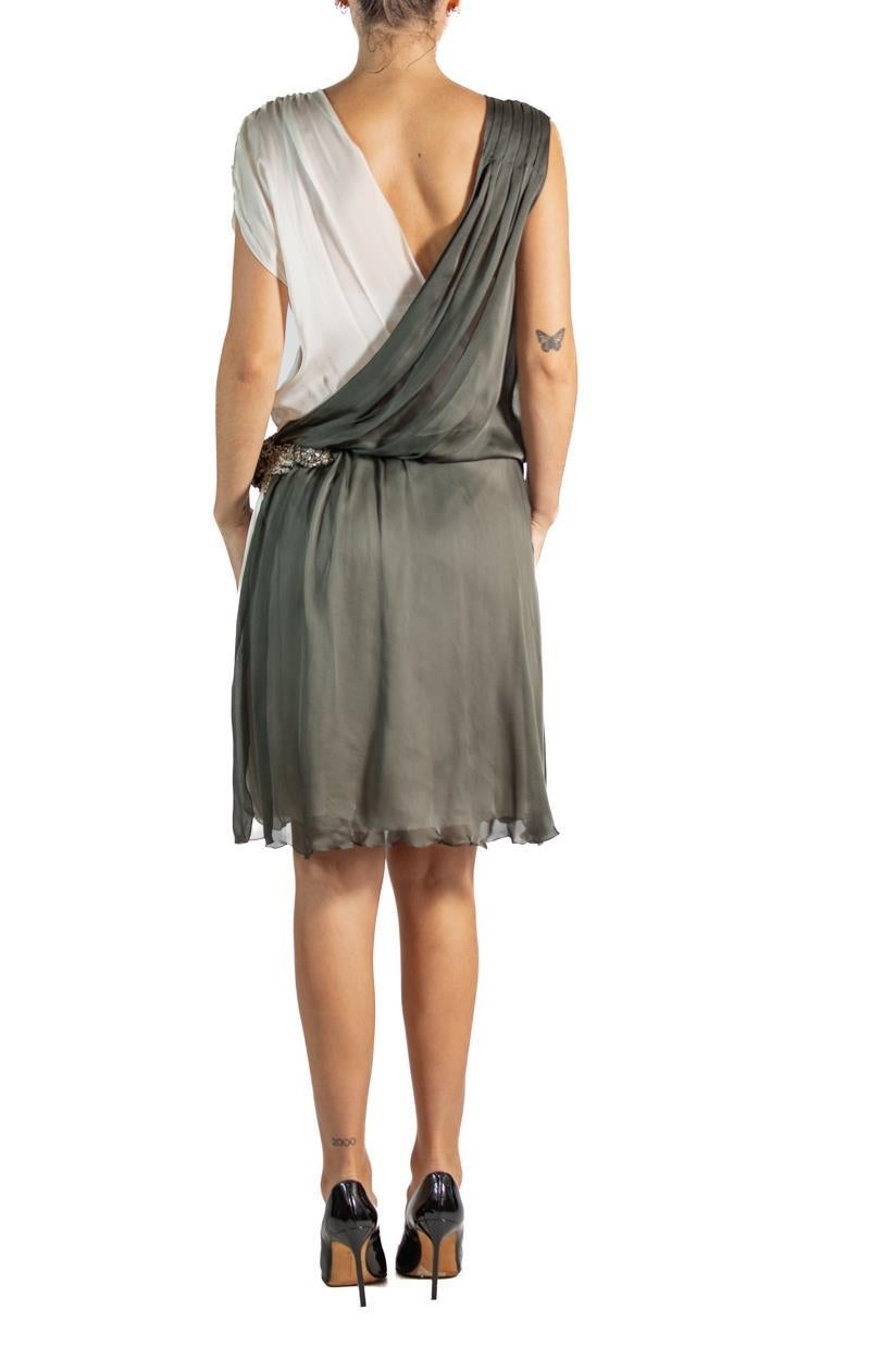 1990S Alberta Ferretti Grey & White Silk Mini Cocktail Dress For Sale 2