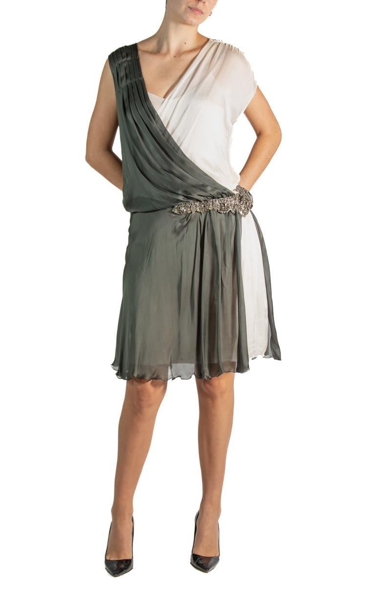 1990S Alberta Ferretti Grey & White Silk Mini Cocktail Dress For Sale 3