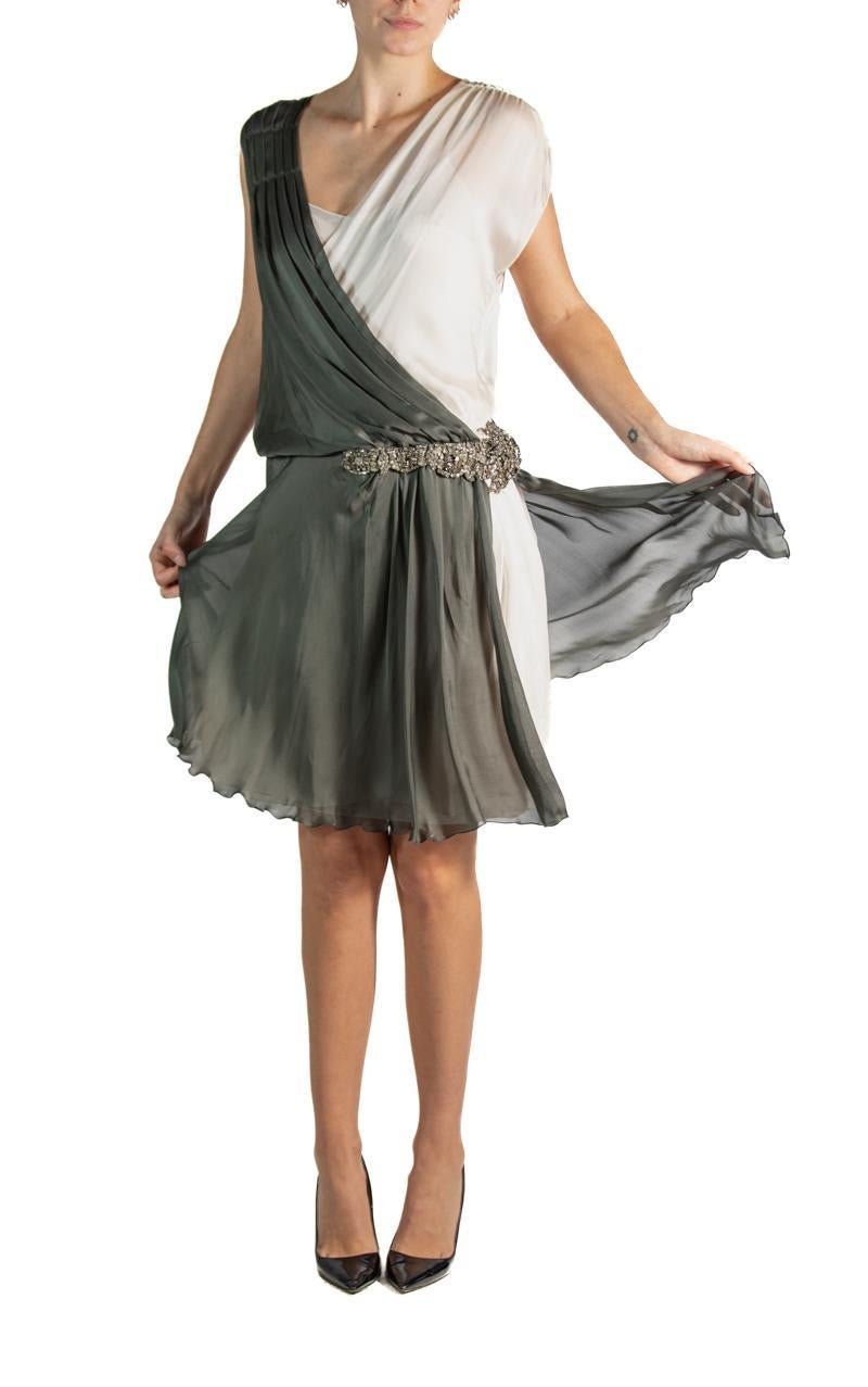 1990S Alberta Ferretti Grey & White Silk Mini Cocktail Dress For Sale 4