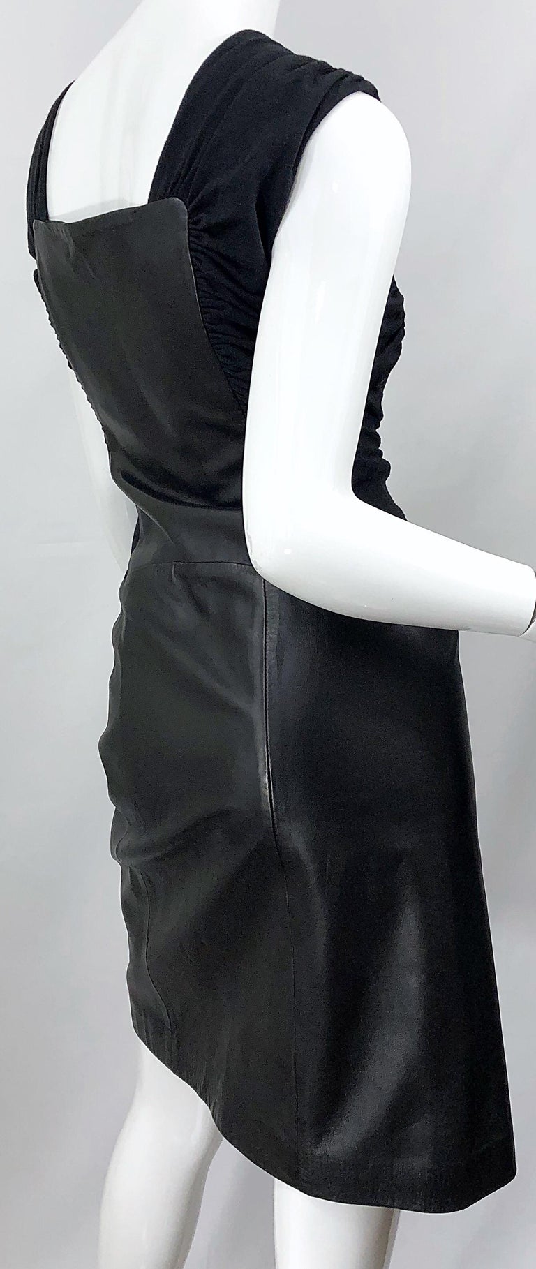 1990s Alberta Ferretti Leather Size 8 Black Vintage 90s Sheath Dress ...