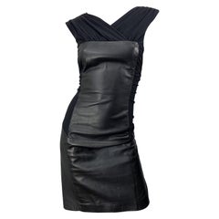 1990s Alberta Ferretti Leather Size 8 Black Retro 90s Sheath Dress LBD