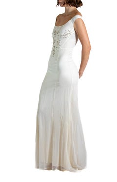 1990S Alberta Ferretti White Beaded Silk Gown