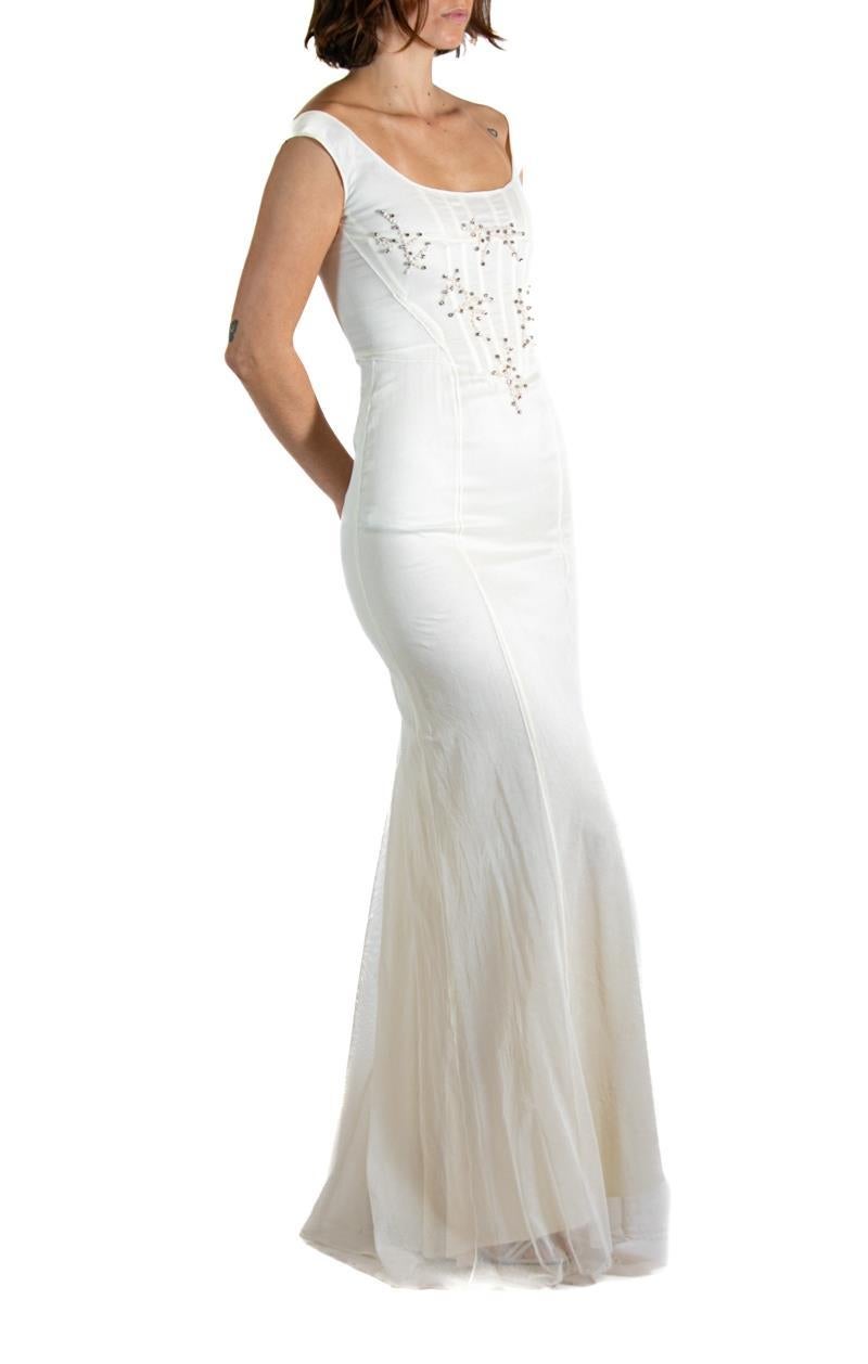 1990S Alberta Ferretti White Beaded Silk Gown For Sale 2