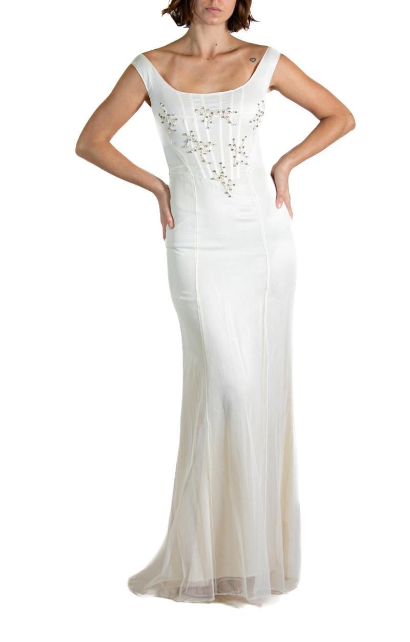 1990S Alberta Ferretti White Beaded Silk Gown For Sale 3